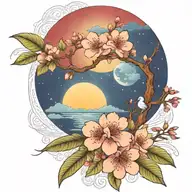 cherry blossom branch and tree of life sun and moon flowers red ancient Egypt  tattoo design idea