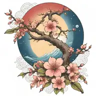 cherry blossom branch and tree of life sun and moon flowers red ancient Egypt  tattoo design idea