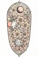 azaleas and planets stars and nebulas tattoo design idea