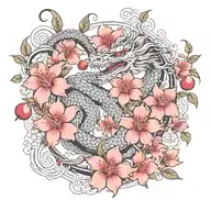 Greek dragon cherry blossom branch red sun and moon tattoo design idea