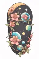 azaleas and planets stars and nebulas tattoo design idea