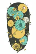 A floral a stylized solar system planets tattoo design idea