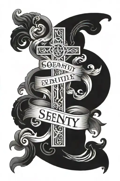 Christian Cross with words underneath that say "God Grant Me The Serenity" tattoo design idea