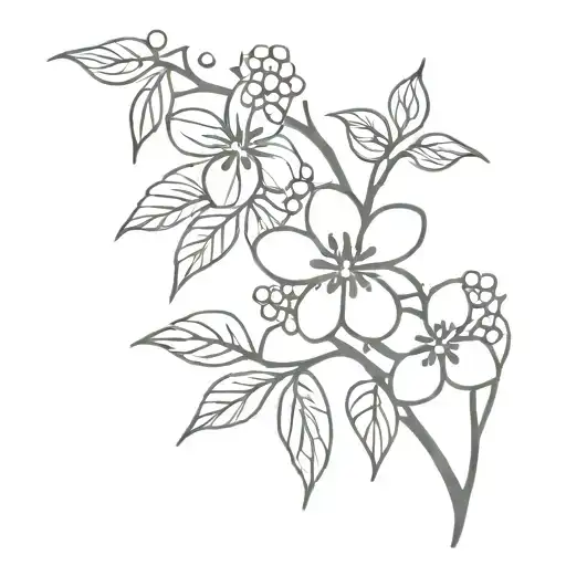 blackberry branch with flowers tattoo design idea