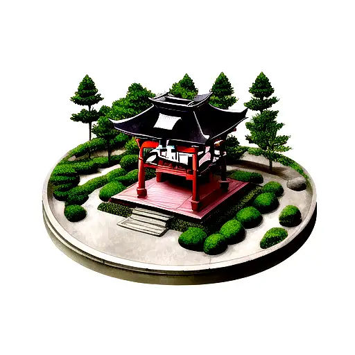pagoda, japanese shrine, realistic, kanji tattoo design idea