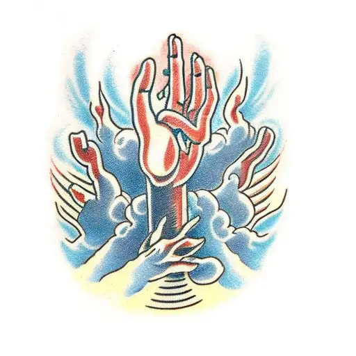 A traditional-style tattoo depicting God's hands reaching out as if in prayer tattoo design idea