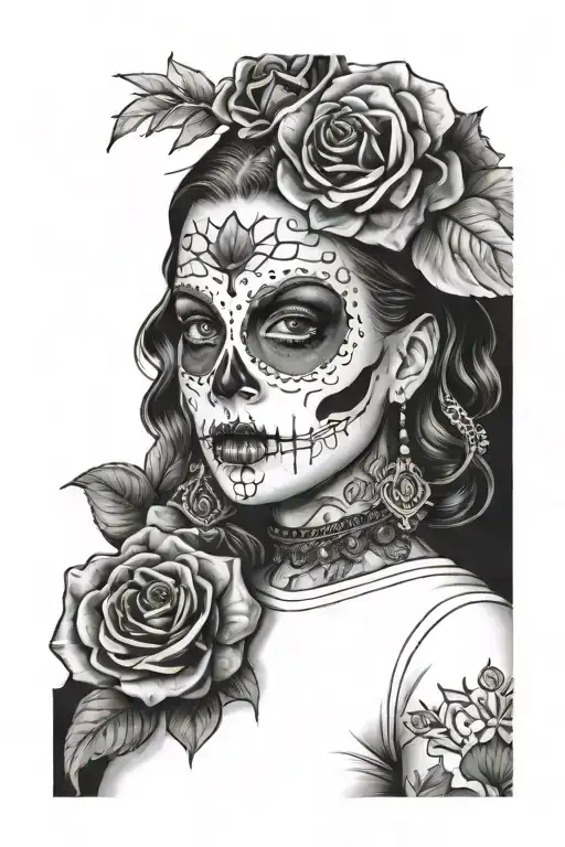 Millie bobby brown as day of the dead face  tattoo design idea