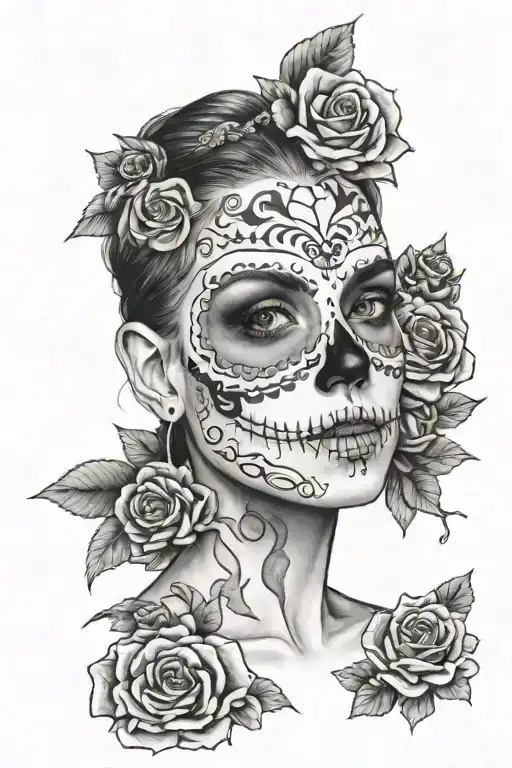 Grownup millie bobby brown as day of the dead face tattoo design idea