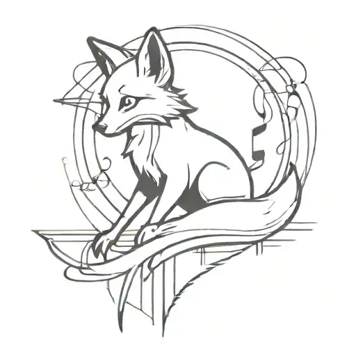  A graffity type tattoo where a fox show sin symbols, in a night time city street full of music tattoo design idea