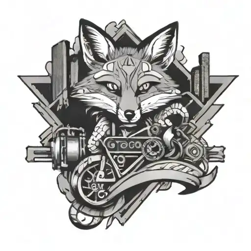  A graffity type tattoo where a fox show sin symbols, in a night time city street full of music tattoo design idea
