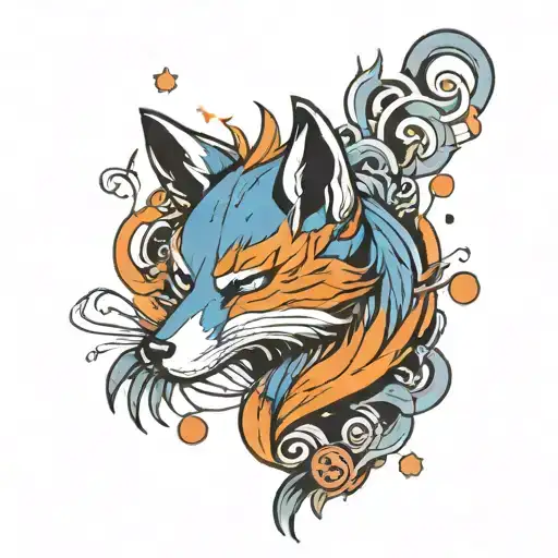  A graffity type tattoo where a fox show sin symbols, in a night time city street full of music tattoo design idea