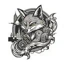  A graffity type tattoo where a fox show sin symbols, in a night time city street full of music tattoo design idea