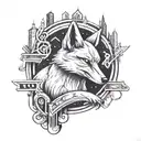  A graffity type tattoo where a fox show sin symbols, in a night time city street full of music tattoo design idea
