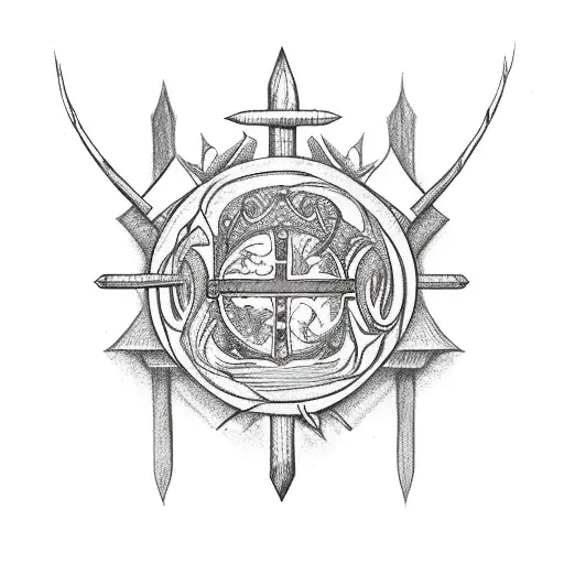 nordic, vegvisir simbol with longsword and leshen head tattoo design idea