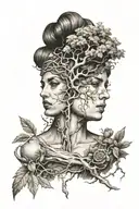 persephone going to underworld with trees rooting the the underworld Greek story  tattoo design idea