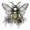 Large script Initials D and L with a killer bee dripping blood across the chest tattoo design idea