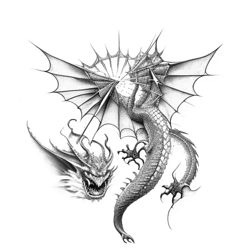 A bookshelf filled with fantasy novels and a dragon perched on top tattoo design idea