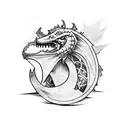 A stack of books with a computer screen displaying a dungeon & dragons game tattoo design idea