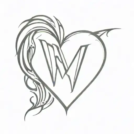 the letter m enveloped in a flame enveloped in a black human heart tattoo design idea