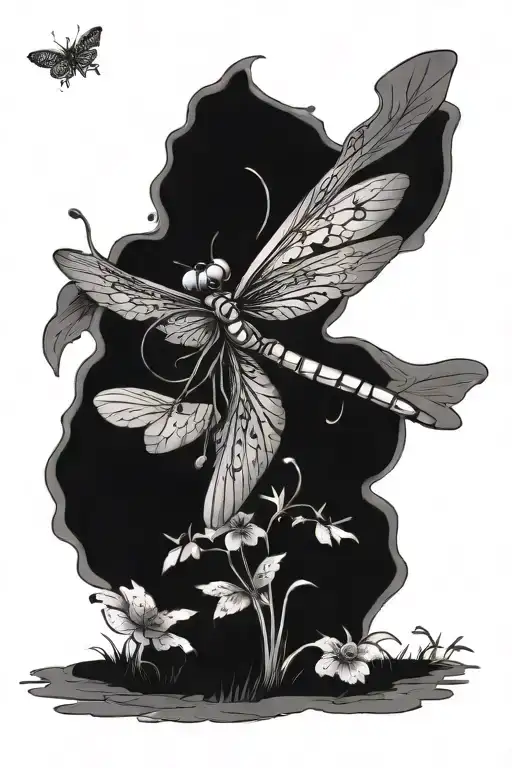 dragon fly pooping butterflies and peeing bears tattoo design idea