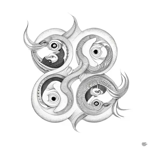 Yin and Yang with balancing scales  and theatre face mask tattoo design idea