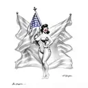 pin up nude of bettie page draped in the american flag tattoo design idea