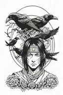Uchiha Itachi sadness smile with crows  tattoo design idea
