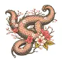 Jörmungandr wrapped around cherry blossom tree swollowing the earth  tattoo design idea
