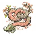 Jörmungandr wrapped around cherry blossom tree swollowing the earth  tattoo design idea