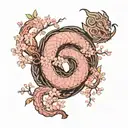 Jörmungandr wrapped around cherry blossom tree swollowing the earth  tattoo design idea