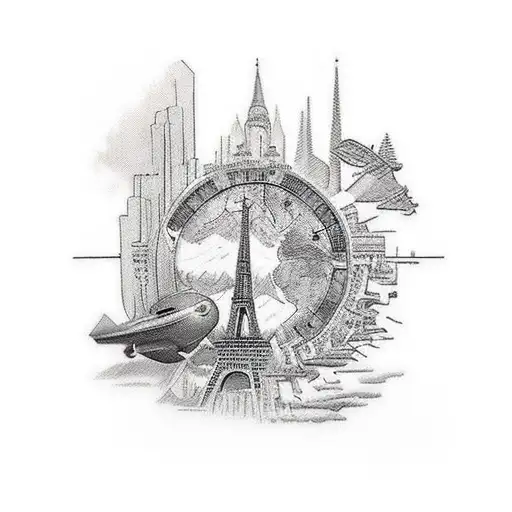 I have a great desire to travel, mainly to old Europe. I would like to represent this wanderlust in my image tattoo design idea