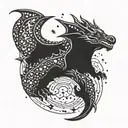 dragon sleeping in bed surrounded by stars tattoo design idea