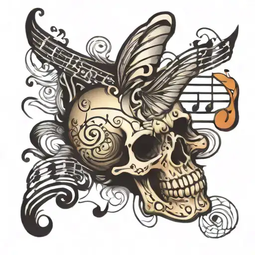 death person reminds of music notes floating tattoo design idea