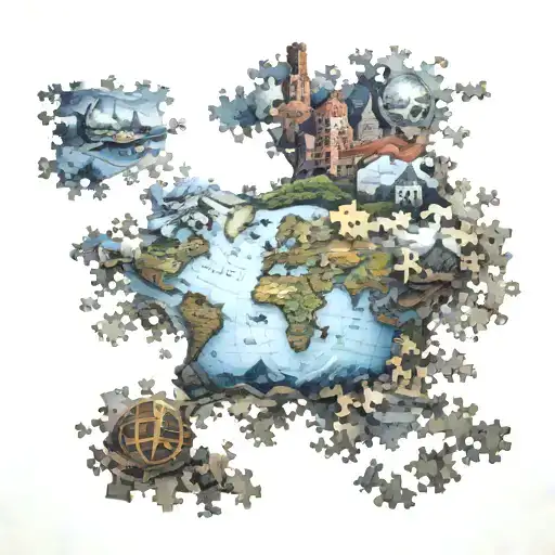 jigsaw puzzle pieces of places I've travelled to.  tattoo design idea