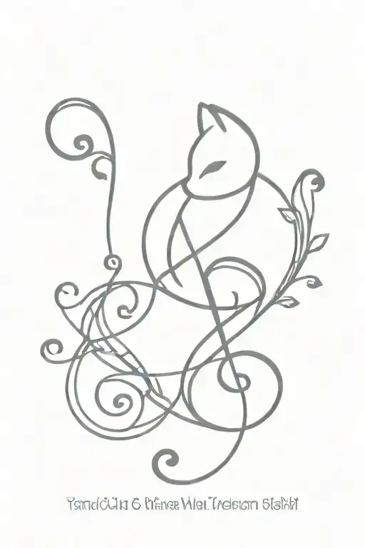 cat and treble clef with dates 08/30/1996 and 09/29/2022 tattoo design idea