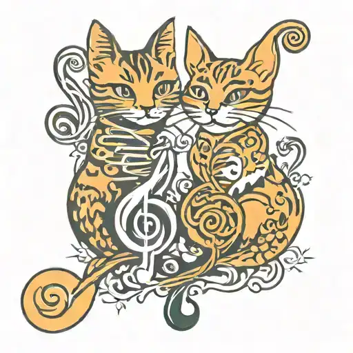 cat and treble clef with dates 08/30/1996 and 09/29/2022 tattoo design idea
