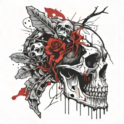 cave bear skull eating human skull tattoo design idea