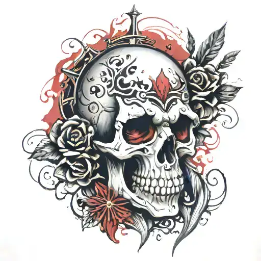 Skull and Red mist tattoo design idea