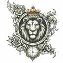 heart organ lion and clock tattoo design idea