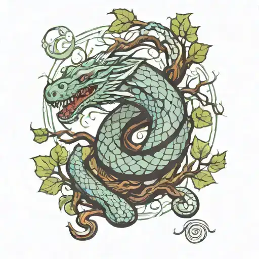 Jörmungandr wrapped around tree tattoo design idea