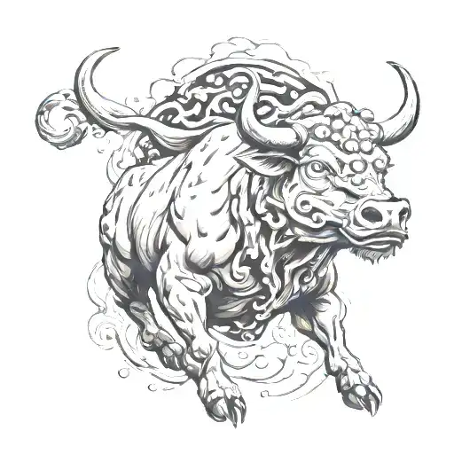 runing raging bull tattoo design idea