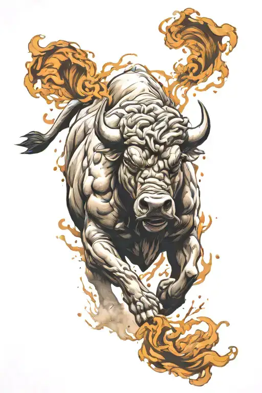 runing raging bull tattoo design idea