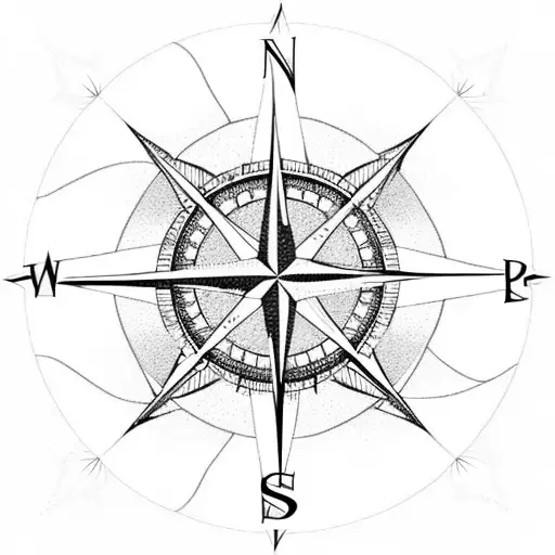 compass rose with mountains tattoo design idea