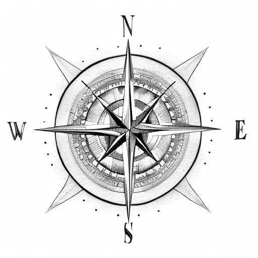 compass rose with orange shading tattoo design idea