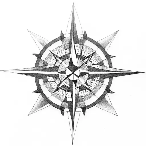 compass rose with mountains tattoo design idea