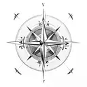 compass rose with mountains tattoo design idea