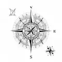 compass rose with mountains tattoo design idea