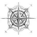 compass rose with mountains tattoo design idea