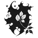 right side of belly button moon leaf and stars tattoo design idea