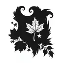 right side of belly button moon leaf and stars tattoo design idea